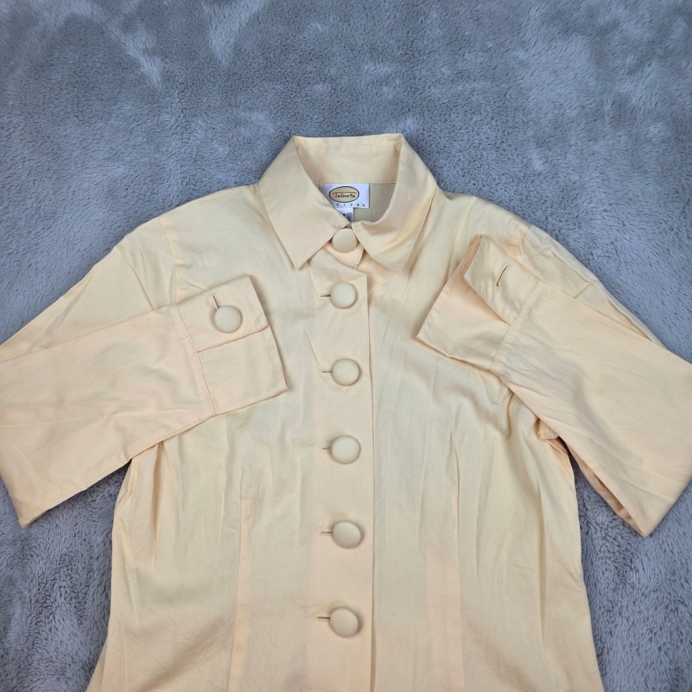 Talbots Button Down Shirt Womens Sz 8P Textured Cotton Big Button Pastel Yellow